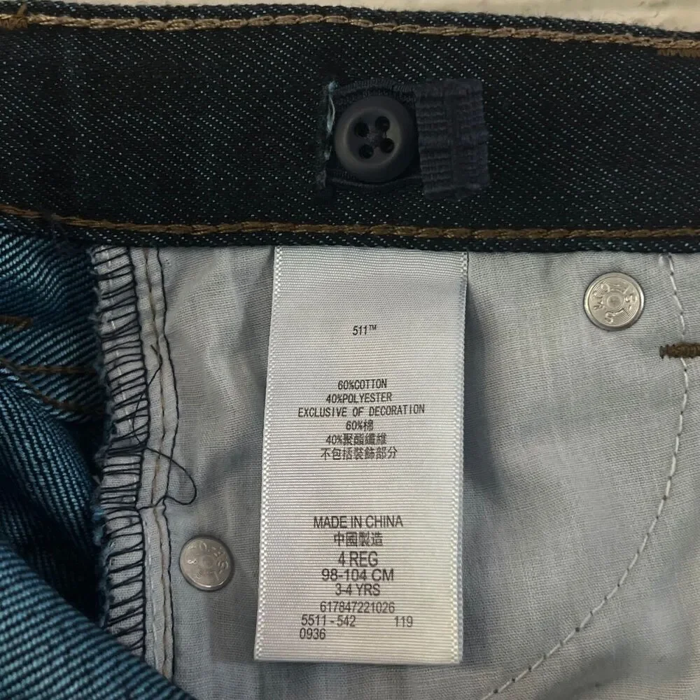 Levi's Boys 511 Slim Fit Jeans Adjustable Waist Dark Wash Denim Pants‎ Sz 4 Blue